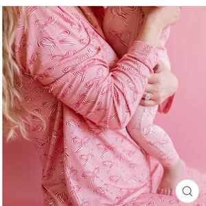 NWT! Pink Chicken Mommy and Me Bamboo PJ Set - Candy Cane Bows